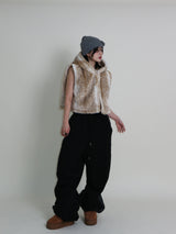 Tier Bambi Fake Fur Hooded Vest (Short Quilted)