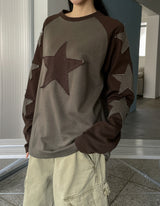 Applique star patch raglan long sleeves