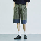 color block banding half nylon pants khaki