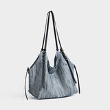 Vertical Stripe Denim Oversized Tote Bag