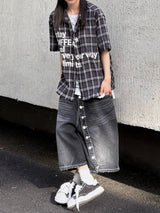 wrap button half denim pants