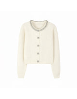 Aria Beads Detail Wool Blended Knit Cardigan Ivory
