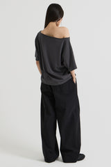 Cotton wide banding pants, Black