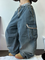 HIGH QUALITY 💍💎 LIP BALLOON PARACHUTE DENIM PANTS 🤎2 SIZE