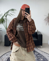 Tona Wrinkle Crop Check Shirt