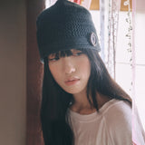 knit button beanie charcoal