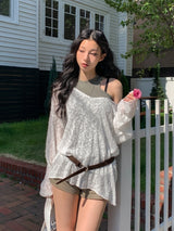 Summer Over Back Eyelet V-Neck Knit