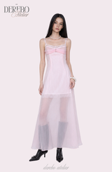 Pink chiffon see-through long dress