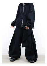 RELABEL (Dark Night Weave) デタッチャブルクロスフラップハイプレジャーラインストーンエンベリッシュメントカットアウトデザインカジュアルスウェットパンツ