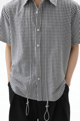 Plaid Drawstring Short Sleeve Shirt