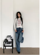 バッジレタリングスリムフィットロングスリーブTシャツ (3 Colors)