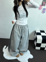 フリース❤トラックビッグポケットロングワイドバルーンパンツ 🖤🩶💛4カラー