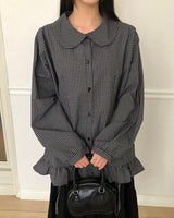 Rundi Check Shirred Round Collar Blouse