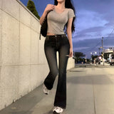 [BELLIDE MADE] Wannabe Low Rise Slit Flare Denim Pants