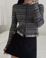 Vulvun frill striped cardigan