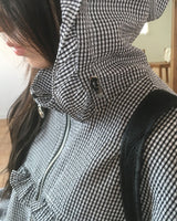 Matheng Frill Checkered Hooded Zip-Up Jumper