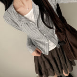 Cardi side-shirring badge ribbed knit cardigan