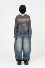 モーターサイクルヴィンテージクロップ長袖Tシャツ