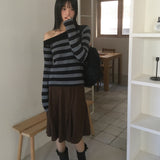 ノッキンストライプワンショルダーアンバランシードニットTシャツ