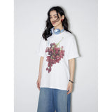 グレーププリントショートスリーブサマーメンズアンドウーマンズカジュアルルーズピュアコットンバーサティルTシャツ