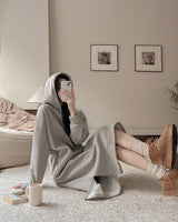Hooded fleece long one-piece
