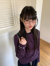 ディオイプリンティングストライプラウンド長袖Tシャツ
