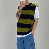 Stripe round neck knit vest 2C