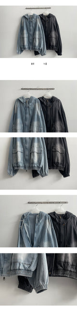 [High quality!] Pett incision boxy denim hooded jumper (2 colors)