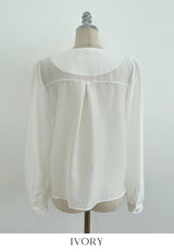 Marron Volume Ribbon Puff Blouse