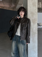 Bleed Washed Leather Biker Jacket