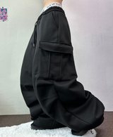 フリース ❤カーゴパラシュートツーピンタックワイドボトンパンツ🖤🩶2カラー