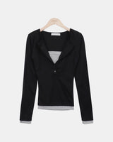 Seeun Contrast Button Long Sleeve T-Shirt