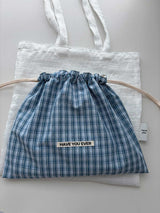 Pattern string pouch - blue check , M size