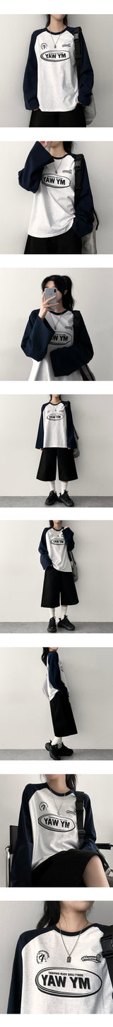 Eファーム カラー ラグランロングスリーブTシャツ