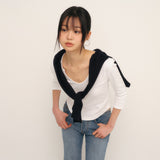 C 90S LINE SLIT NECK T-SHIRT_WHITE