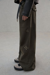 Studded pattern cotton pants