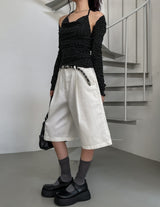 [U-BASIC] Lin Pintuck Cotton Bermuda Pants