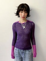 パネルドスリムフィットウーレンロングスリーブTシャツ