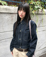 Mizen collar pocket washed denim jacket