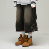 GP115 Biker Washed Denim Bermuda Pants (BLACK)