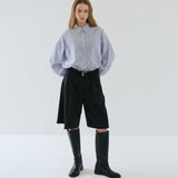 オーバーサイズストライプロングシャツ ブルー