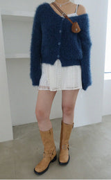 CLOUD FUR KNIT CARDIGAN (BLUE)
