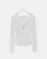 Tsuke Ribbed Button V-Neck Slim-Fit Long Sleeve Tee