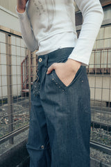 タックデニムパンツ (ブルー)