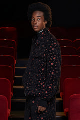 FLORAL JACQUARD ZIP JACKET / BLACK