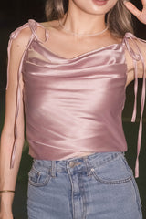 Malibu Cowl Neck Tie Up Top - Pink