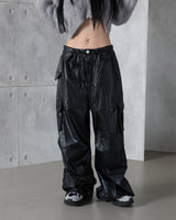 leather cargo string jogger wide pants