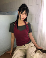 デンダー ボタン ホルター 半袖Tシャツ