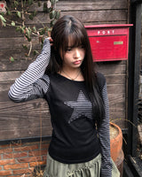 エミュスターパッチストライプロングスリーブTシャツ