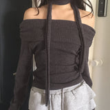 Lucole Shirring Off-Shoulder Knit muffler choker set